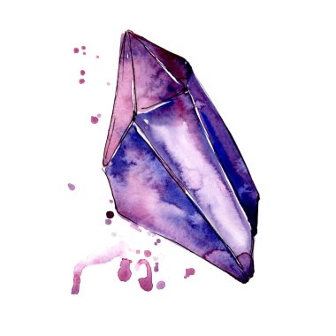 Mor elmas taş takı mineral. İzole illüstrasyon öğesi. Geometrik kuvars çokgen kristal taş mozaik şekil Ametist mücevher.