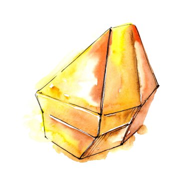 Turuncu elmas taş takı mineral. İzole illüstrasyon öğesi. Geometrik kuvars çokgen kristal taş mozaik şekil Ametist mücevher.