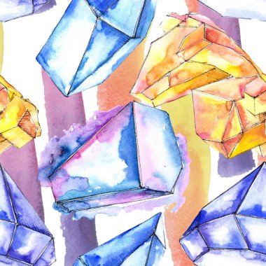 Renkli elmas taş takı mineral. Sorunsuz arka plan deseni. Kumaş duvar kağıdı yazdırma doku. Geometrik kuvars çokgen kristal taş mozaik şekil Ametist mücevher.