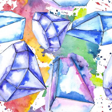 Renkli elmas taş takı mineral. Sorunsuz arka plan deseni. Kumaş duvar kağıdı yazdırma doku. Geometrik kuvars çokgen kristal taş mozaik şekil Ametist mücevher.