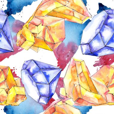 Renkli elmas taş takı mineral. Sorunsuz arka plan deseni. Kumaş duvar kağıdı yazdırma doku. Geometrik kuvars çokgen kristal taş mozaik şekil Ametist mücevher.