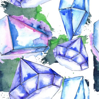 Renkli elmas taş takı mineral. Sorunsuz arka plan deseni. Kumaş duvar kağıdı yazdırma doku. Geometrik kuvars çokgen kristal taş mozaik şekil Ametist mücevher.