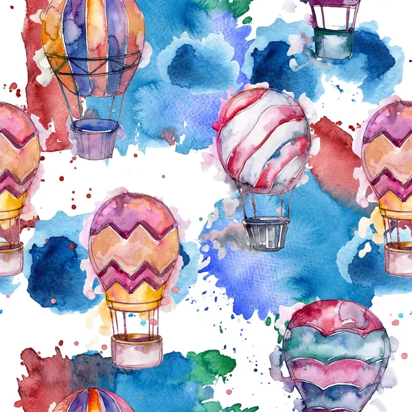 热风气球背景飞行空中交通说明 无缝的背景图案 织物墙纸打印纹理 — 图库照片