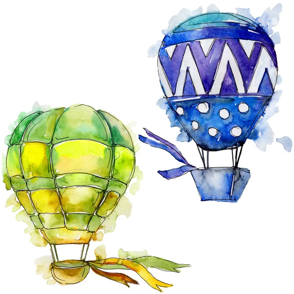 Zöld Kék Hőlégballonok Háttér Fly Légi Közlekedési Illusztráció Elszigetelt Ábra — Stock Fotó