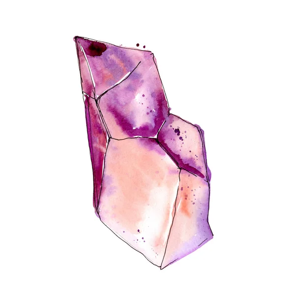 粉红色钻石岩石首饰矿物 独立的插图元素 几何石英多边形水晶石马赛克形状紫水晶宝石 — 图库照片