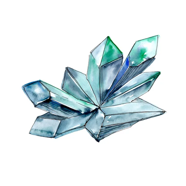 Diamante Azul Roca Joyería Mineral Elemento Ilustración Aislado Cuarzo Geométrico — Foto de Stock