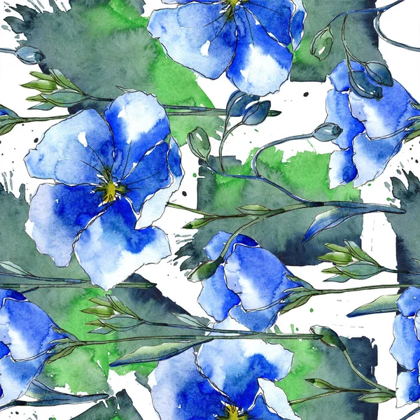 Блакитні Льонові Квіти Квіткова Ботанічна Квітка Безшовний Візерунок Тла Тканинні — стокове фото