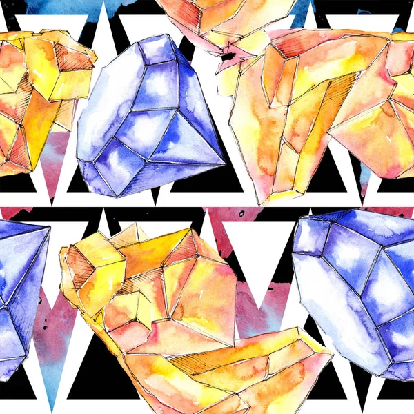 Colorful diamond rock jewelry mineral.Seamless background pattern. Fabric wallpaper print texture. Geometric quartz polygon crystal stone mosaic shape amethyst gem.