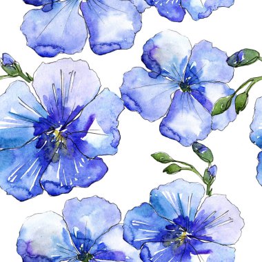 Mavi keten çiçekler. Sorunsuz arka plan deseni. Kumaş duvar kağıdı yazdırma doku. Arka plan, doku, sarıcı desen, çerçeve veya kenarlık için Aquarelle kır çiçeği.
