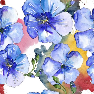 Mavi keten çiçekler. Sorunsuz arka plan deseni. Kumaş duvar kağıdı yazdırma doku. Arka plan, doku, sarıcı desen, çerçeve veya kenarlık için Aquarelle kır çiçeği.