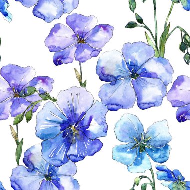 Mavi keten çiçekler. Sorunsuz arka plan deseni. Kumaş duvar kağıdı yazdırma doku. Arka plan, doku, sarıcı desen, çerçeve veya kenarlık için Aquarelle kır çiçeği.