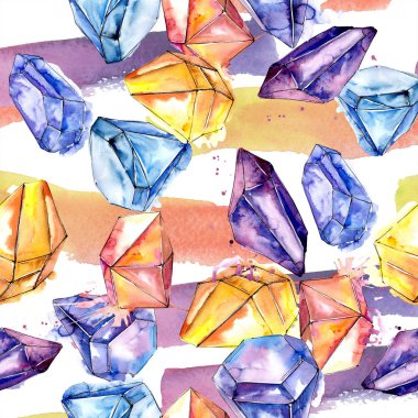 Renkli elmas taş takı mineral. Sorunsuz arka plan deseni. Kumaş duvar kağıdı yazdırma doku. Geometrik kuvars çokgen kristal taş mozaik şekil Ametist mücevher.