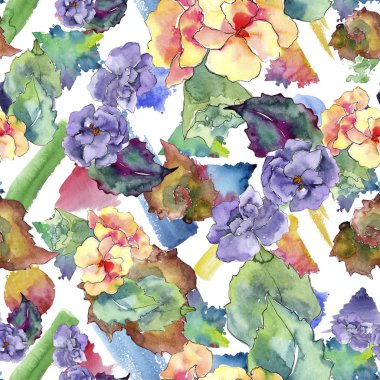 Mor ve turuncu gardania çiçekler. Sorunsuz arka plan deseni. Kumaş duvar kağıdı yazdırma doku. Arka plan, doku, sarıcı desen, çerçeve veya kenarlık için Aquarelle kır çiçeği.