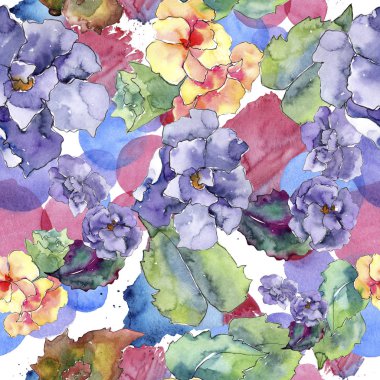 Mor ve turuncu gardania çiçekler. Sorunsuz arka plan deseni. Kumaş duvar kağıdı yazdırma doku. Arka plan, doku, sarıcı desen, çerçeve veya kenarlık için Aquarelle kır çiçeği.