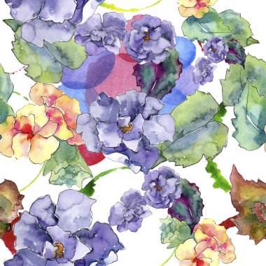 Mor ve turuncu gardania çiçekler. Sorunsuz arka plan deseni. Kumaş duvar kağıdı yazdırma doku. Arka plan, doku, sarıcı desen, çerçeve veya kenarlık için Aquarelle kır çiçeği.