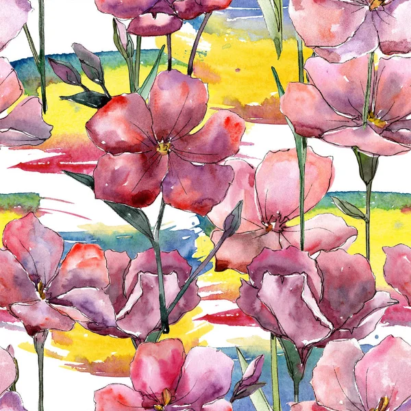 Wildflower Rosa Lin Blommig Botaniska Blomma Sömlös Bakgrundsmönster Tyg Tapeter — Stockfoto
