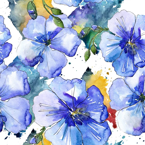 Fleurs Bleues Lin Modèle Fond Sans Couture Texture Impression Papier — Photo
