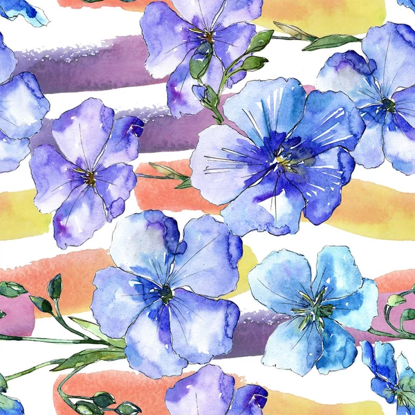 Blue Flax Flowers Seamless Background Pattern Fabric Wallpaper Print Texture — Stock Photo, Image