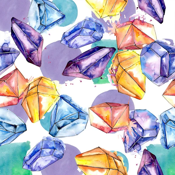 Colorful diamond rock jewelry mineral.Seamless background pattern. Fabric wallpaper print texture. Geometric quartz polygon crystal stone mosaic shape amethyst gem.