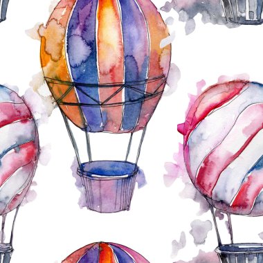 Sıcak hava balon arka plan fly hava taşıma illüstrasyon. Sorunsuz arka plan deseni. Kumaş duvar kağıdı yazdırma doku.