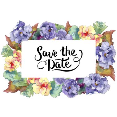 Mor ve turuncu gardania çiçek. Botanik çiçek. İzole illüstrasyon öğesi. Arka plan, doku, sarıcı desen, çerçeve veya kenarlık için Aquarelle kır çiçeği.