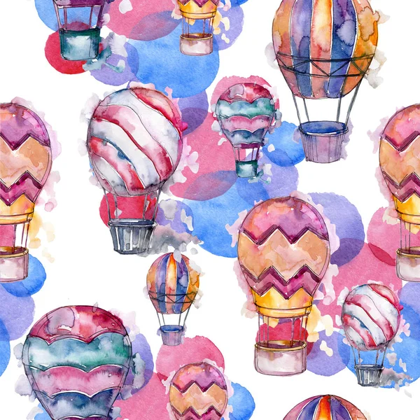 热气球背景飞行空中交通说明 无缝的背景图案 织物墙纸打印纹理 — 图库照片