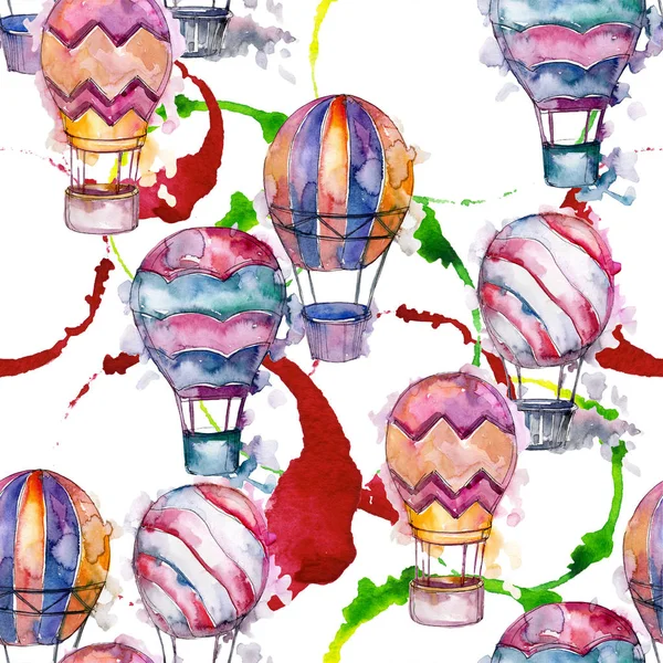 Hot air balloon background fly air transport illustration. Seamless background pattern. Fabric wallpaper print texture.