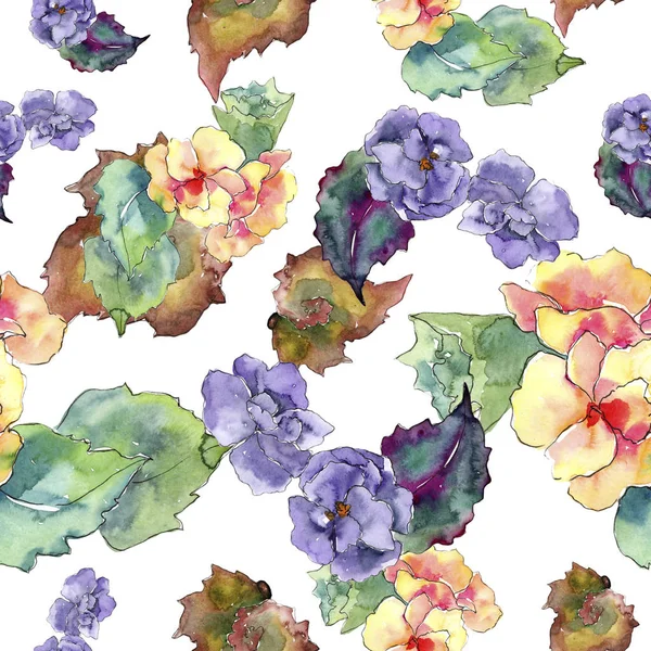 Purple Orange Gardania Flower Floral Botanical Flower Seamless Background Pattern — Stock Photo, Image