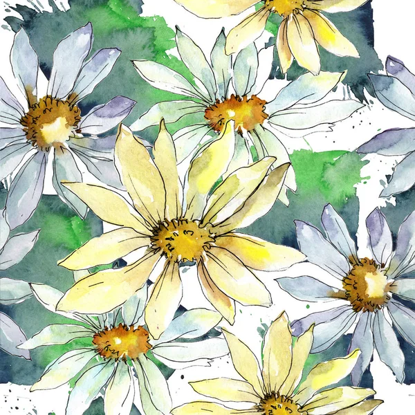 Белый Цветок Ромашки Цветочный Ботанический Цветок Бесшовный Рисунок Фона Ткань — стоковое фото