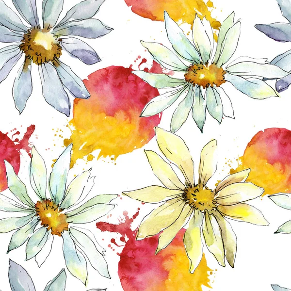 Bílá Sedmikráska Květ Květinové Botanické Květin Vzor Bezešvé Pozadí Fabric — Stock fotografie