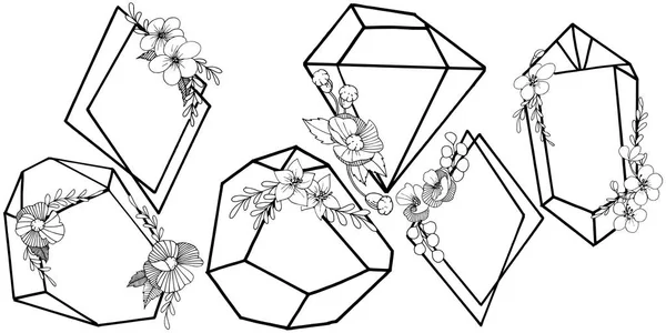 ベクター ダイヤモンド ロック宝石鉱物 孤立した図の要素 幾何学的な石英多角形結晶石造りのモザイク図形アメジスト宝石 — ストックベクタ