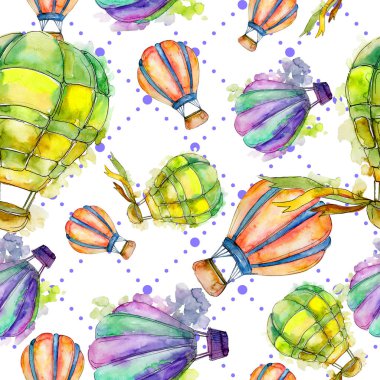 Sıcak hava balon arka plan fly hava taşıma illüstrasyon. Sorunsuz arka plan deseni. Kumaş duvar kağıdı yazdırma doku.