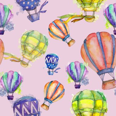 Sıcak hava balon arka plan fly hava taşıma illüstrasyon. Sorunsuz arka plan deseni. Kumaş duvar kağıdı yazdırma doku.
