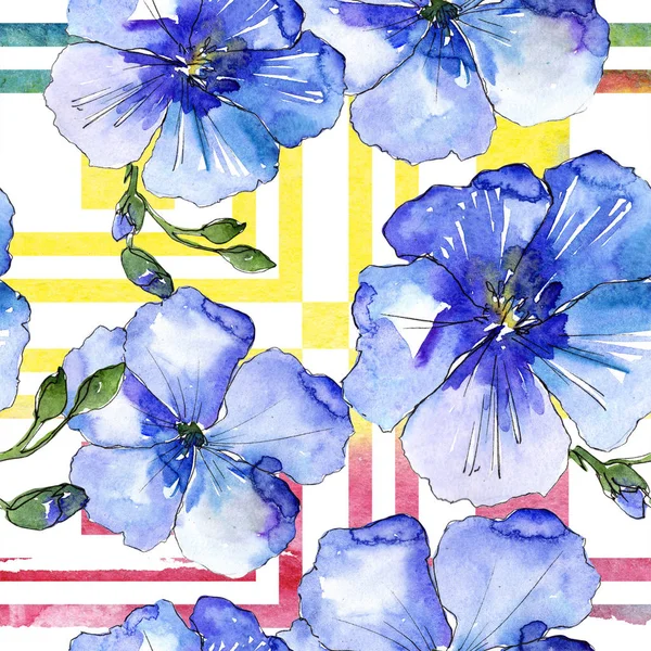 Niebieskie Kwiaty Lnu Botaniczny Kwiat Kwiatowy Bezszwowe Tło Wzór Tkanina — Zdjęcie stockowe