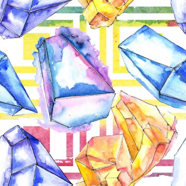 Renkli elmas taş takı mineral. Sorunsuz arka plan deseni. Kumaş duvar kağıdı yazdırma doku. Geometrik kuvars çokgen kristal taş mozaik şekil Ametist mücevher.