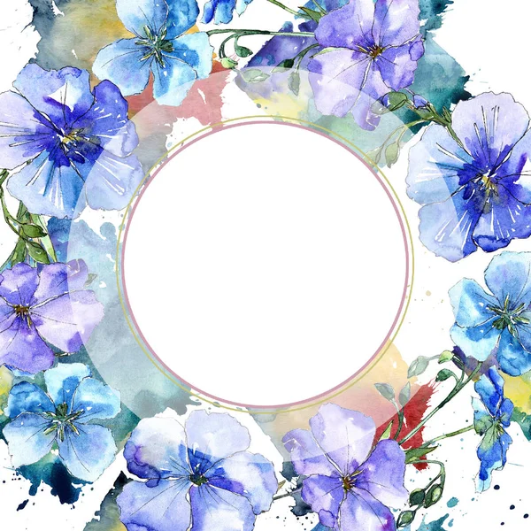 Μπλε Άνθους Λιναριού Floral Βοτανικό Λουλούδι Πλατεία Στολίδι Περίγραμμα Πλαισίου — Φωτογραφία Αρχείου