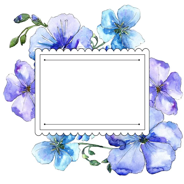 Blauwe Vlas Bloem Floral Botanische Bloem Frame Grens Ornament Vierkant — Stockfoto