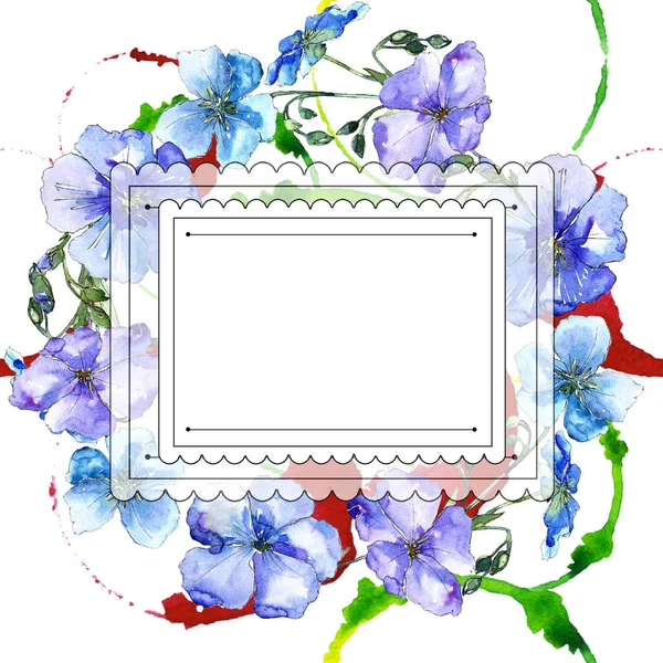 Flor Linho Azul Floral Flor Botânica Quadro Borda Ornamento Quadrado — Fotografia de Stock