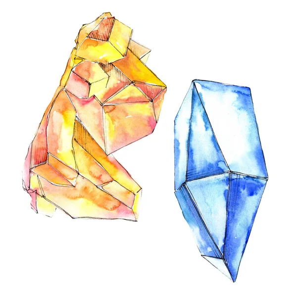 Diamants Orange Bleu Pierre Bijoux Minéraux Élément Illustration Isolé Géométrique — Photo