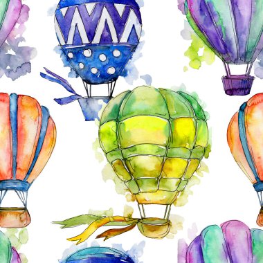Sıcak hava balon arka plan fly hava taşıma illüstrasyon. Sorunsuz arka plan deseni. Kumaş duvar kağıdı yazdırma doku.