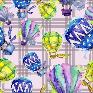Sıcak hava balon arka plan fly hava taşıma illüstrasyon. Sorunsuz arka plan deseni. Kumaş duvar kağıdı yazdırma doku.