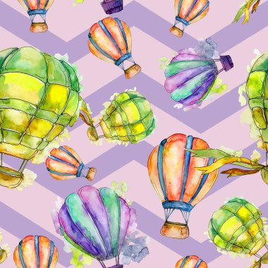 Sıcak hava balon arka plan fly hava taşıma illüstrasyon. Sorunsuz arka plan deseni. Kumaş duvar kağıdı yazdırma doku.