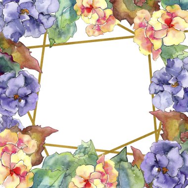 Mor ve turuncu gardania çiçek. Botanik çiçek. İzole illüstrasyon öğesi. Arka plan, doku, sarıcı desen, çerçeve veya kenarlık için Aquarelle kır çiçeği.