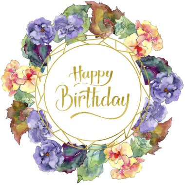 Mor ve turuncu gardania çiçek. Botanik çiçek. İzole illüstrasyon öğesi. Arka plan, doku, sarıcı desen, çerçeve veya kenarlık için Aquarelle kır çiçeği.