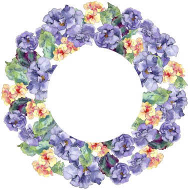 Mor ve turuncu gardania çiçek. Botanik çiçek. İzole illüstrasyon öğesi. Arka plan, doku, sarıcı desen, çerçeve veya kenarlık için Aquarelle kır çiçeği.