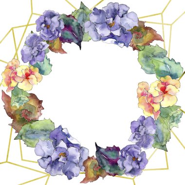 Mor ve turuncu gardania çiçek. Botanik çiçek. İzole illüstrasyon öğesi. Arka plan, doku, sarıcı desen, çerçeve veya kenarlık için Aquarelle kır çiçeği.