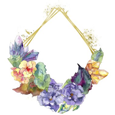 Mor ve turuncu gardania çiçek. Botanik çiçek. İzole illüstrasyon öğesi. Arka plan, doku, sarıcı desen, çerçeve veya kenarlık için Aquarelle kır çiçeği.