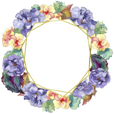 Mor ve turuncu gardania çiçek. Botanik çiçek. İzole illüstrasyon öğesi. Arka plan, doku, sarıcı desen, çerçeve veya kenarlık için Aquarelle kır çiçeği.