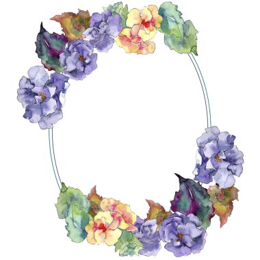 Mor ve turuncu gardania çiçek. Botanik çiçek. İzole illüstrasyon öğesi. Arka plan, doku, sarıcı desen, çerçeve veya kenarlık için Aquarelle kır çiçeği.