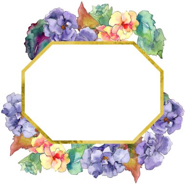 Mor ve turuncu gardania çiçek. Botanik çiçek. İzole illüstrasyon öğesi. Arka plan, doku, sarıcı desen, çerçeve veya kenarlık için Aquarelle kır çiçeği.